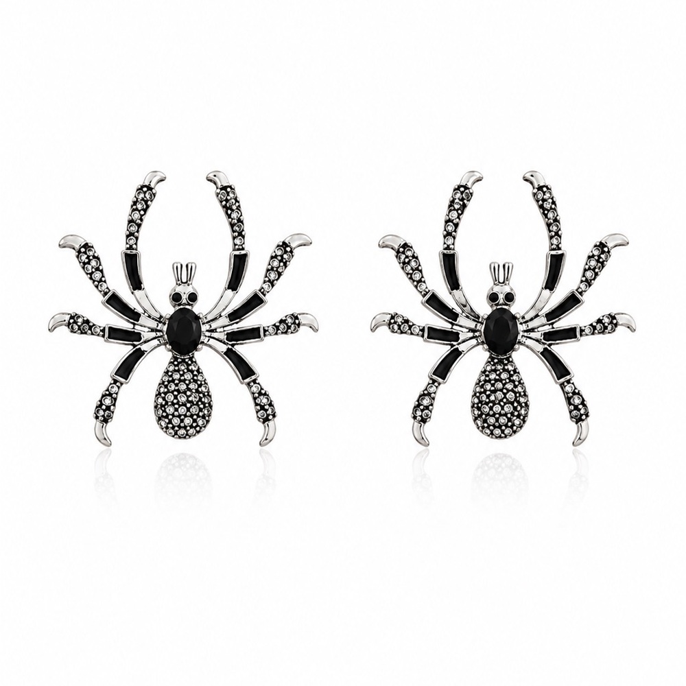 Black Crystal Spider Stud Earrings
